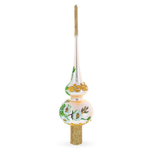 Load image into Gallery viewer, White Flowers Bouquet on Beige Glass Christmas Tree Topper 11 Inches