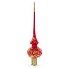 Load image into Gallery viewer, Golden Flowers Bouquet on Glossy Red Glass Christmas Tree Topper 11 Inches