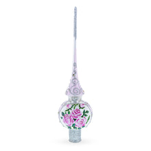 Load image into Gallery viewer, Pink Flowers Bouquet on Silver Glass Christmas Tree Topper 11 Inches