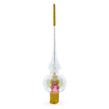 Load image into Gallery viewer, Angel on White Golden Flowers Bouquet Glass Christmas Tree Topper 11 Inches