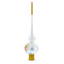 Load image into Gallery viewer, Angel on White Golden Flowers Bouquet Glass Christmas Tree Topper 11 Inches
