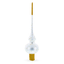 Load image into Gallery viewer, Angel on White Golden Flowers Bouquet Glass Christmas Tree Topper 11 Inches