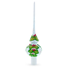 Load image into Gallery viewer, Dimensional Red Berries with Leaves on White Glass Christmas Tree Topper 11 Inches