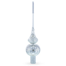 Load image into Gallery viewer, White Jewels Star on Glossy Silver Glass Christmas Tree Topper 11 Inches