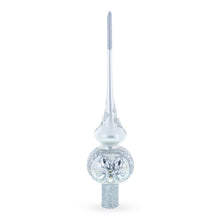Load image into Gallery viewer, White Jewels Star on Glossy Silver Glass Christmas Tree Topper 11 Inches