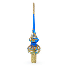 Load image into Gallery viewer, Diamond Stars on Blue and Gold Glass Christmas Tree Topper 11 Inches