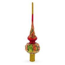 Load image into Gallery viewer, Red and Green Leaves on Red Glass Tree Topper