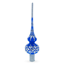 Load image into Gallery viewer, Silver Diamonds on Blue Glass Tree Topper