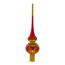 Load image into Gallery viewer, Golden Scrolls on Red Glass Tree Topper