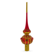 Load image into Gallery viewer, Golden Scrolls on Red Glass Tree Topper