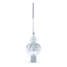 Load image into Gallery viewer, White Jewels on Silver Glass Christmas Tree Topper 11 Inches