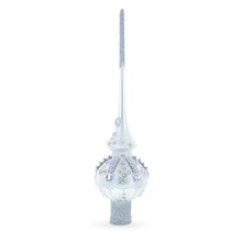 Load image into Gallery viewer, White Jewels on Silver Glass Christmas Tree Topper 11 Inches