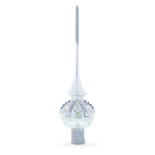 Load image into Gallery viewer, White Jewels on Silver Glass Christmas Tree Topper 11 Inches