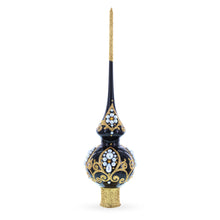 Load image into Gallery viewer, Elegant Black and Gold Filigree Design Glass Christmas Tree Topper 11 Inches