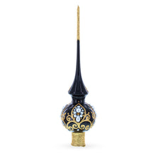Load image into Gallery viewer, Elegant Black and Gold Filigree Design Glass Christmas Tree Topper 11 Inches