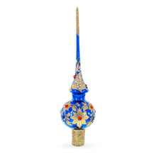 Load image into Gallery viewer, Royal Blue and Gold Floral Majesty Glass Christmas Tree Topper 11 Inches