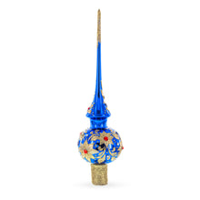 Load image into Gallery viewer, Royal Blue and Gold Floral Majesty Glass Christmas Tree Topper 11 Inches