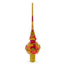 Load image into Gallery viewer, Luxurious Crimson Red with Golden Glitter Glass Christmas Tree Topper