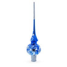 Load image into Gallery viewer, Elegant Cobalt Bloom with Glittering Accents Glass Christmas Tree Topper
