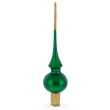 Load image into Gallery viewer, Solid Green with Sparkling Top Glass Christmas Tree Topper 11 Inches
