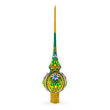 Load image into Gallery viewer, Enchanted Emerald Jeweled Green Glass Christmas Tree Topper 11 Inches
