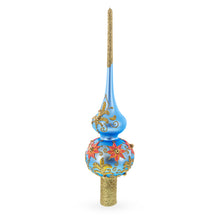 Load image into Gallery viewer, Exquisite Blue and Gold Floral Glass Tree Topper