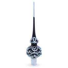 Load image into Gallery viewer, Black &amp; White Scroll Pear Glass Christmas Tree Topper 11 Inches