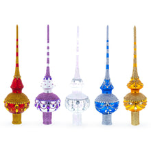 Load image into Gallery viewer, Nutcracker and Wreath on Blue Glass Christmas Tree Topper 11 Inches