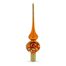 Load image into Gallery viewer, Sparkling Leaves on Gold Glass Christmas Tree Topper 11 Inches