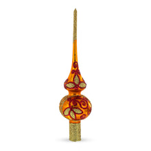 Load image into Gallery viewer, Sparkling Leaves on Gold Glass Christmas Tree Topper 11 Inches