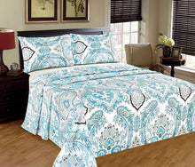Load image into Gallery viewer, Tache Cotton Frozen Forest Blue Paisley Flat Sheet (2172FLT)