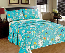 Load image into Gallery viewer, Tache Cotton Butterfly Wonderland Aqua Floral Flat Sheet (2142FLT)