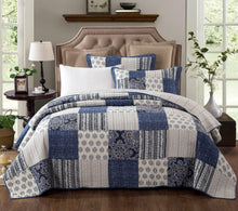 Load image into Gallery viewer, DaDa Bedding Bohemian Denim Blue Elegance Patchwork Cotton Bedspread Set (JHW-660)