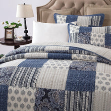 Load image into Gallery viewer, DaDa Bedding Bohemian Denim Blue Elegance Patchwork Cotton Bedspread Set (JHW-660)