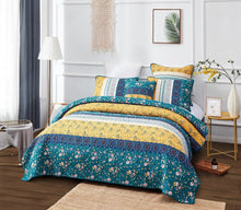 Load image into Gallery viewer, DaDa Bedding Bohemian Patchwork Bed of Wild Flowers Floral Gardenia Green Bedspread Set (JHW-886)