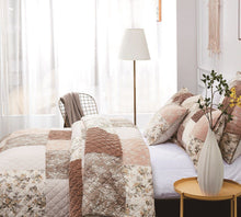 Load image into Gallery viewer, DaDa Bedding Dusty Rose Taupe Beige Brown Floral Cottage Patchwork Quilted Bedspread Set (JHW-866)