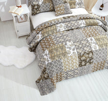 Load image into Gallery viewer, DaDa Bedding Bohemian Olive Brown Moroccan Paisley Floral Filigree Patchwork Cotton Bedspread Set (JHW-885)