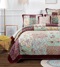Load image into Gallery viewer, DaDa Bedding Bohemian Burgundy Red Velvet Trim Floral Paisley Patchwork Cotton Bedspread Set (JHW-868)
