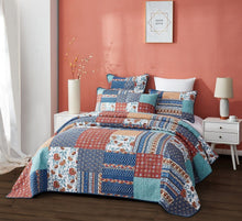 Load image into Gallery viewer, DaDa Bedding Bohemian Vibes Mediterranean Blue Floral Patchwork Quilted Bedspread Set  (JHW878)