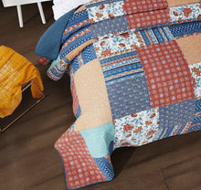 Load image into Gallery viewer, DaDa Bedding Bohemian Vibes Mediterranean Blue Floral Patchwork Quilted Bedspread Set  (JHW878)