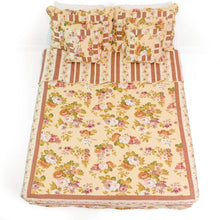 Load image into Gallery viewer, DaDa Bedding Vintage Cottage Rose Garden Floral Ivory Yellow Cotton Scalloped Quilted Bedspread Set (DXJ103478)