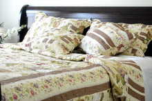 Load image into Gallery viewer, DaDa Bedding Vintage Cottage Rose Garden Floral Ivory Yellow Cotton Scalloped Quilted Bedspread Set (DXJ103478)