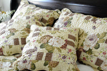 Load image into Gallery viewer, DaDa Bedding Vintage Cottage Rose Garden Floral Ivory Yellow Cotton Scalloped Quilted Bedspread Set (DXJ103478)