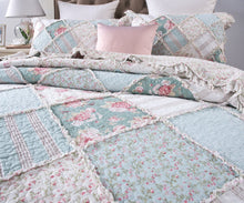 Load image into Gallery viewer, DaDa Bedding Hint of Mint Floral Pastel Cotton Patchwork Ruffle Bedspread Set (JHW-3036)