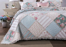 Load image into Gallery viewer, DaDa Bedding Hint of Mint Floral Pastel Cotton Patchwork Ruffle Bedspread Set (JHW-3036)