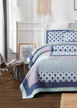 Load image into Gallery viewer, DaDa Bedding Mediterranean Blue Mint Green Patchwork Quilted Bedspread Set (JHW-884)