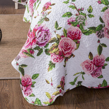 Load image into Gallery viewer, DaDa Bedding Romantic Roses Lovely Spring Pink Floral Quilted Scalloped Bedspread Set (JHW879)