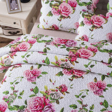 Load image into Gallery viewer, DaDa Bedding Romantic Roses Lovely Spring Pink Floral Quilted Scalloped Bedspread Set (JHW879)