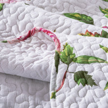 Load image into Gallery viewer, DaDa Bedding Romantic Roses Lovely Spring Pink Floral Quilted Scalloped Bedspread Set (JHW879)