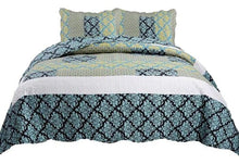 Load image into Gallery viewer, Tache Damask Ornate Baroque Teal Turquoise Blue Green Scalloped Quilt Set (SD-3300)